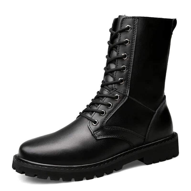 Mode Neue Winter Warme Echtes Leder Dicke Sohle Motorradstiefel Mode Cowboy Stiefel Designer Mode Lässige Schwarze Plateau Stiefel