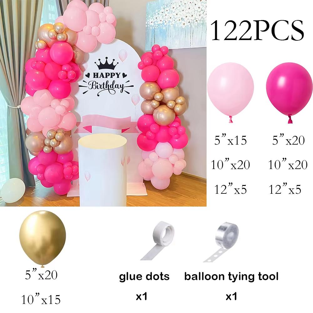 134pcs Pink Balloons Arch Kit Hot Red Rose Gold Balloon Garland Girl Princess Theme Birthday Party Baby Shower Decoration Globos