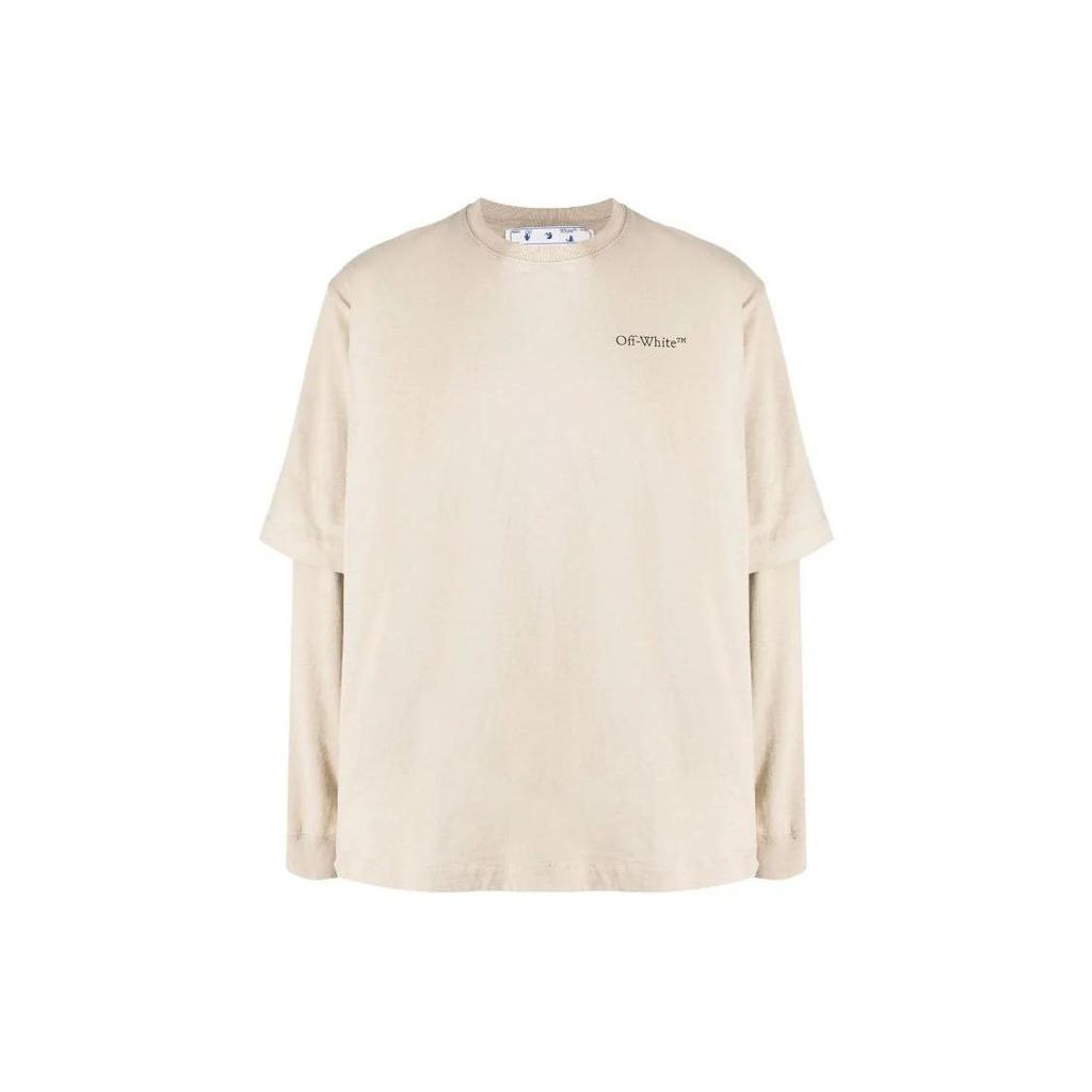 Off-White Caravag Arrow Logo Double Sleeve Longsleeve Beige Men Streetwear OMAB068S22JER0011710