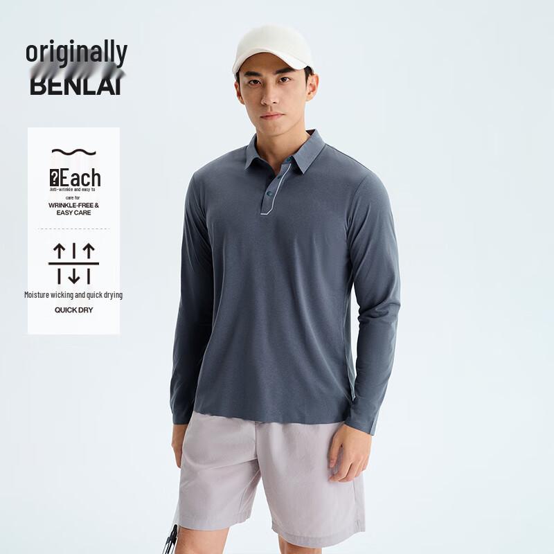 BENLAI Men's Quick-Dry Wrinkle-Resistant Long-Sleeve Polo Shirt