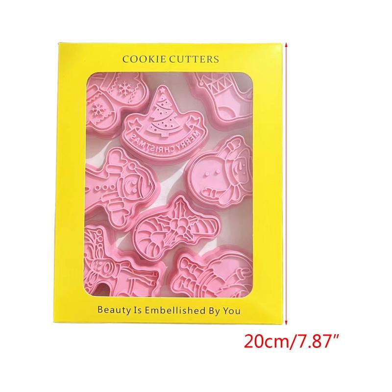 8pcs/set Christmas Theme Cookie Cutters 3D Plastic Biscuit Mold Cookie Stamp DIY Fondant Cake Mould Kitchen Baking Tool