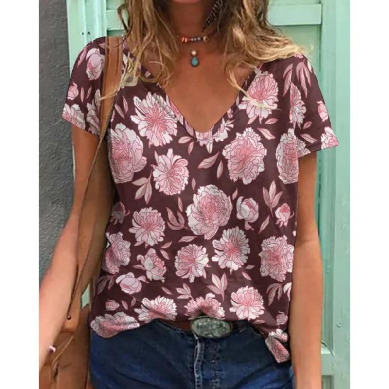 

Летняя новая модная женская футболка повседневная с короткими рукавами Harajuku 3D принтованный модный топ с V-образным вырезом уличная свободная одежда больших размеров 5XL