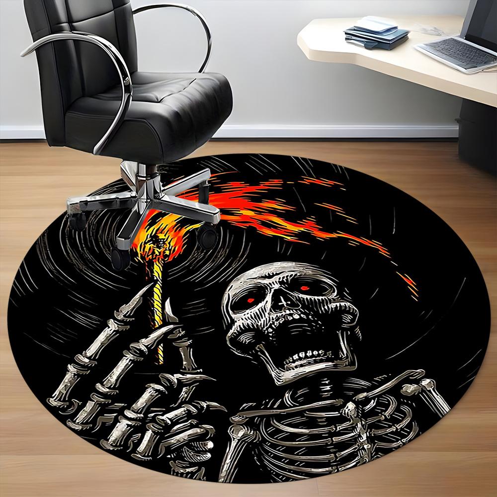 1pc SkeleFlame Office Round Area Rug, Indoor Mat Suitable ForOffice, Under Office Chairs Bedroom Living Room Home Decor, Room Deco q113