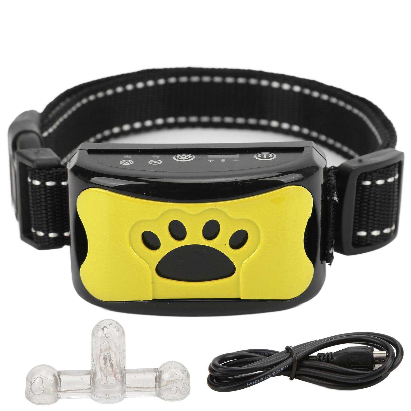 Hond Blafband USB Oplaadbaar Waterdicht Vibratie Intelligente Herkenning Trainingsband yellow