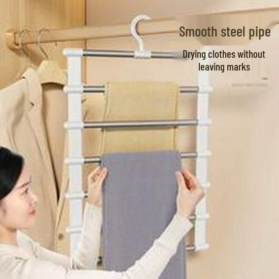 Multi-Layer Stainless Steel Pants Rack with Clips - Space-Saving, No-Trace Foldable Hanger Ladder for Multifunctional Storage