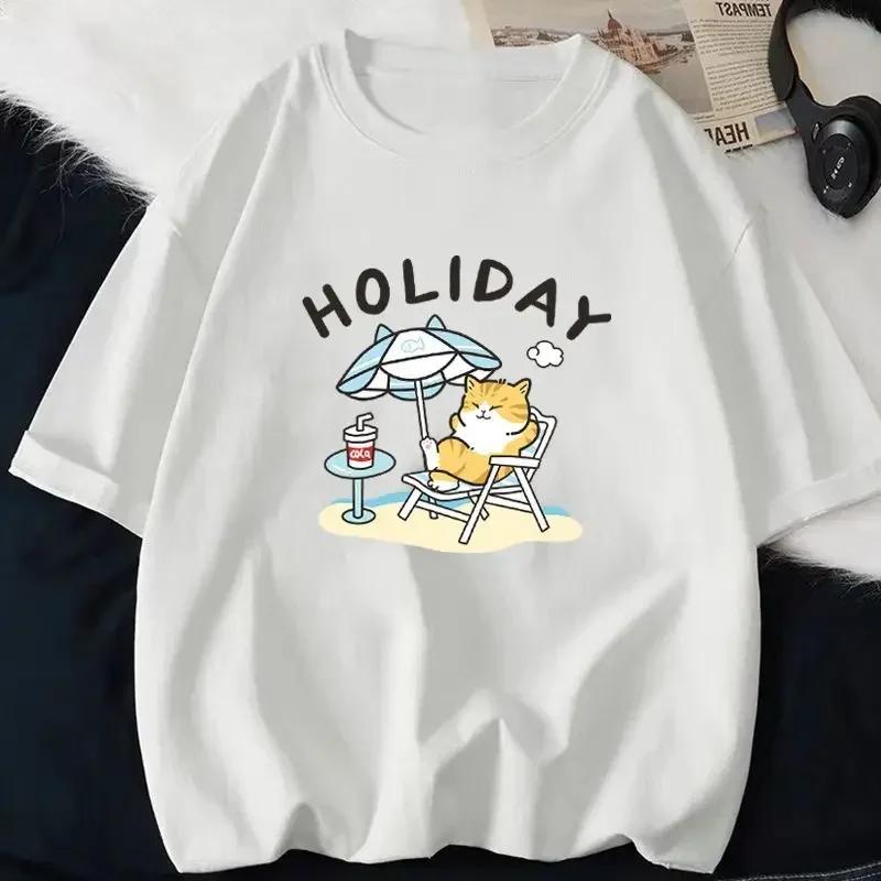 Rock Puppy Couple Clothing Rabbit Kawaii Women's T-shirt Y2k Fashion Blouse Harajuku Streetwear Cat Print Tops Women Clothing