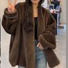 Women Faux Fur Coats Mid Length Coat Elegant Splice Thick Warm Full Sleeve Open Stitch Loose Mom Autumn Winter Streetwear