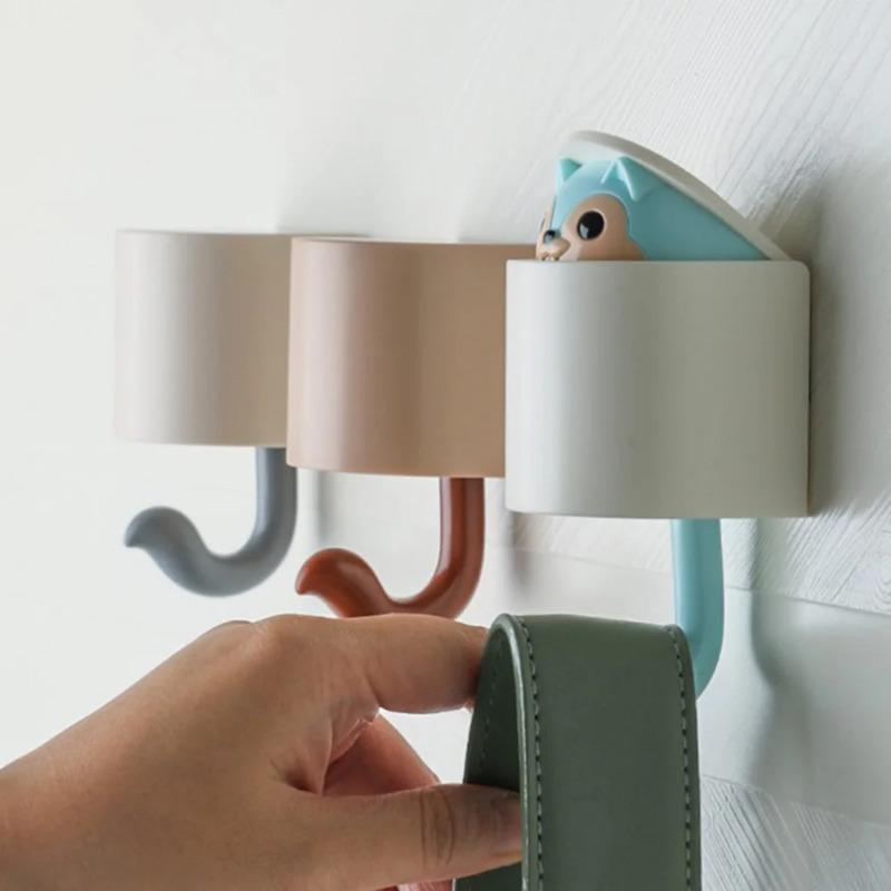 Creative Home Decor Cartoon Animal Squirrel Head Hiding Storage Bathroom Kitchen Hanging Hook Pasting Wall Hooks