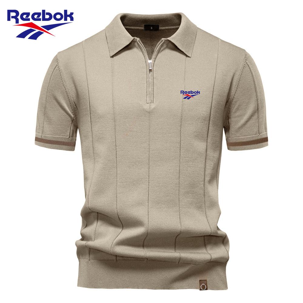 Reebok 2026 Spring/Summer Embroidered New Men's Business Casual Woolen Polo Shirt, Flip Collar Knitted Polo Shirt, Short Sleeve