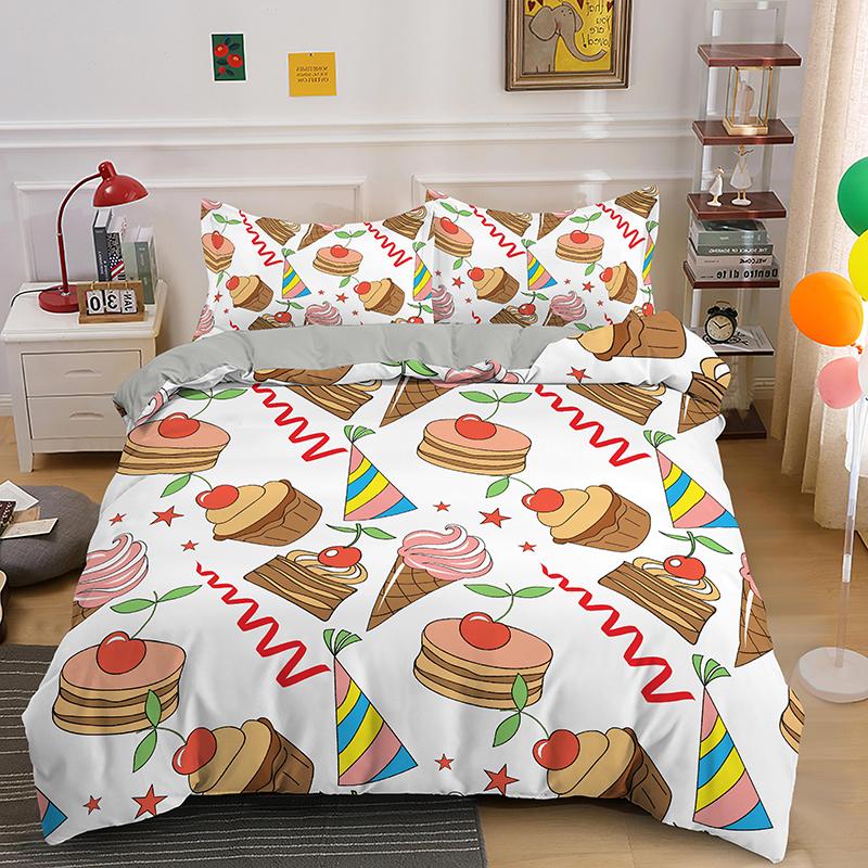 Coffee Cake King Queen Duvet Cover Lovely Afternoon Tea Drawing Bedding Set For Adult Western Drink 2/3pcs Polyester Quilt Cover