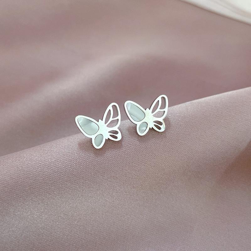 Titanium Steel Fritillary Butterfly Minimalist Stud Earrings Cold Men S And Women S Earrings Personality Temperament Banquet Earrings