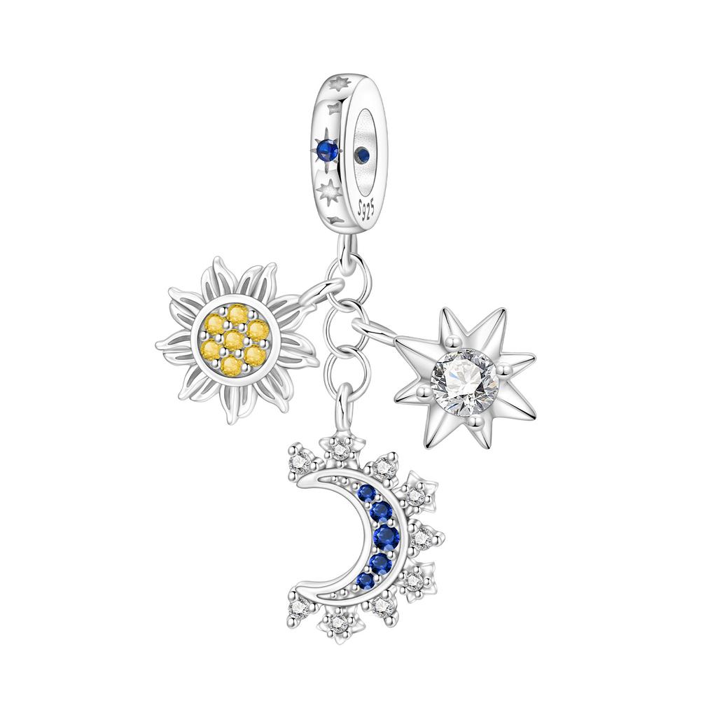 PANPOKI 925 Silver Star Pendant Bracelet Charms DIY Trendy Jewelry Gifts for Party Beads Dreamy Universe
