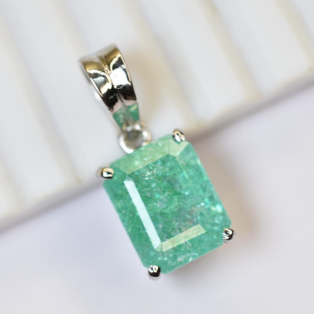 Certified 20 Ct+ Natural Green Emerald 925 Sterling Silver Emerald Pendant