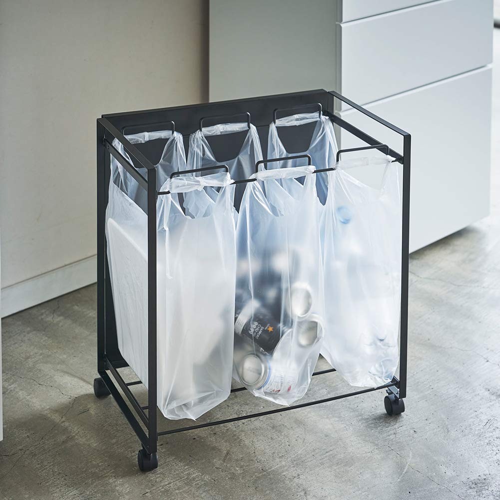 Yamazaki Jitsugyo 4333 Coș de gunoi cu 3 turnuri, separator de praf pentru ochi, cu mâner și cărucior ușor de scos, Separații, Negru, Aprox.