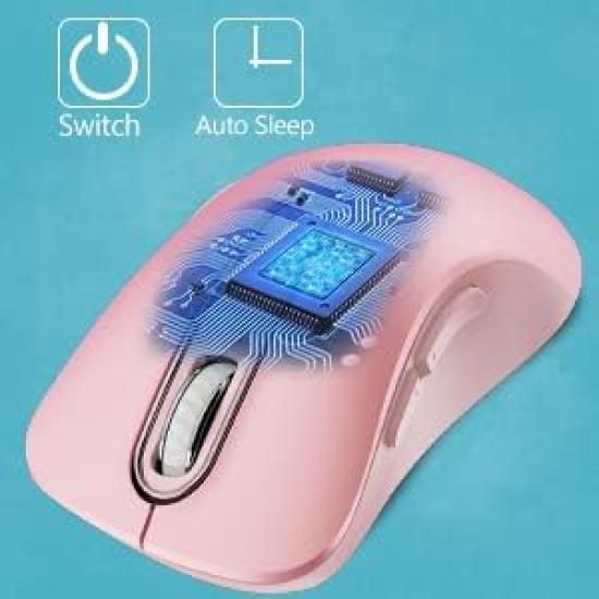 memzuoix Wireless Ergonomic 1400DPI Optical Instant Insertion USB Receiver 5 Compatible with Chrome Pink Mouse, 2.4GHz, Design, Long-Term Use,