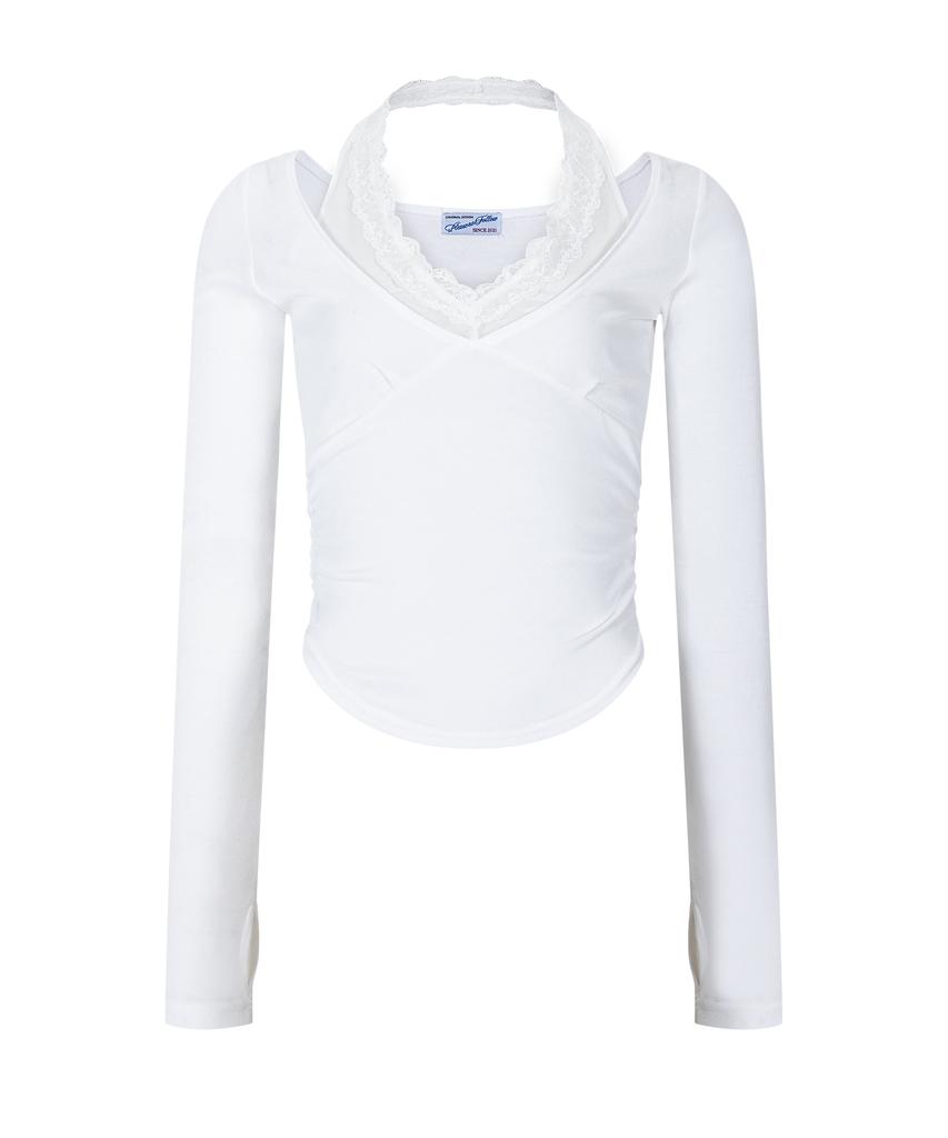 Peullijeunopallou Amelia Lace Halter Long Sleeve Top (Ivory)
