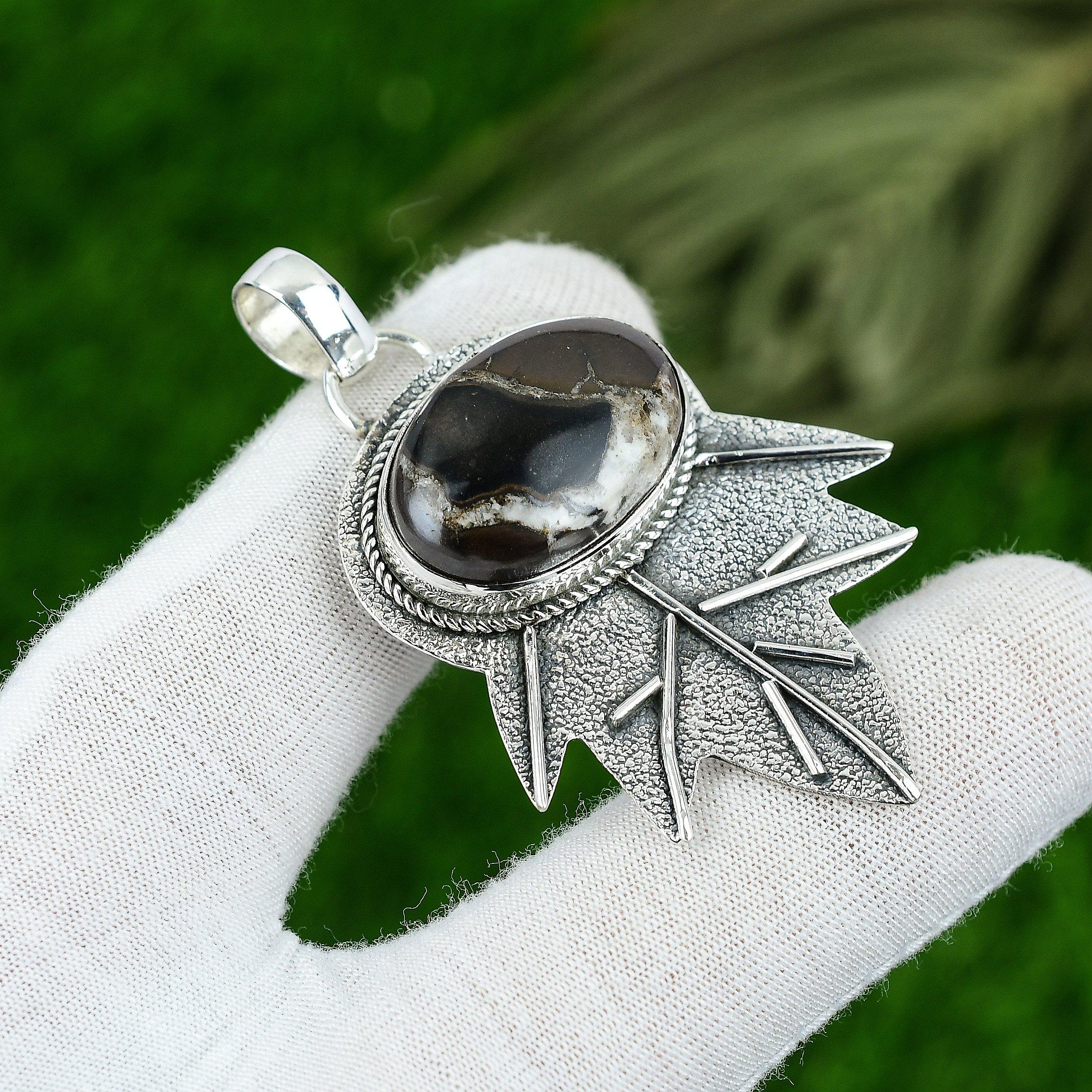 

Gift For Her 925 Silver Natural Moroccan Mud Crack Fossil Gemstone Pendant