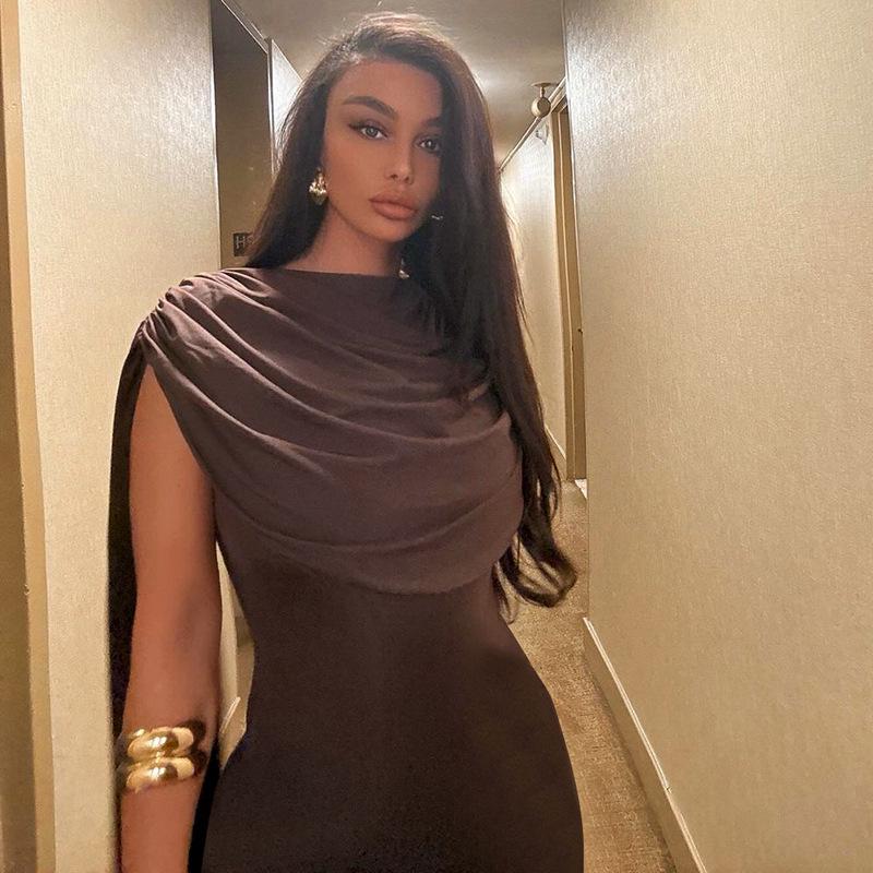 African Women's High-End Texture Drape Neck Mini Dress
