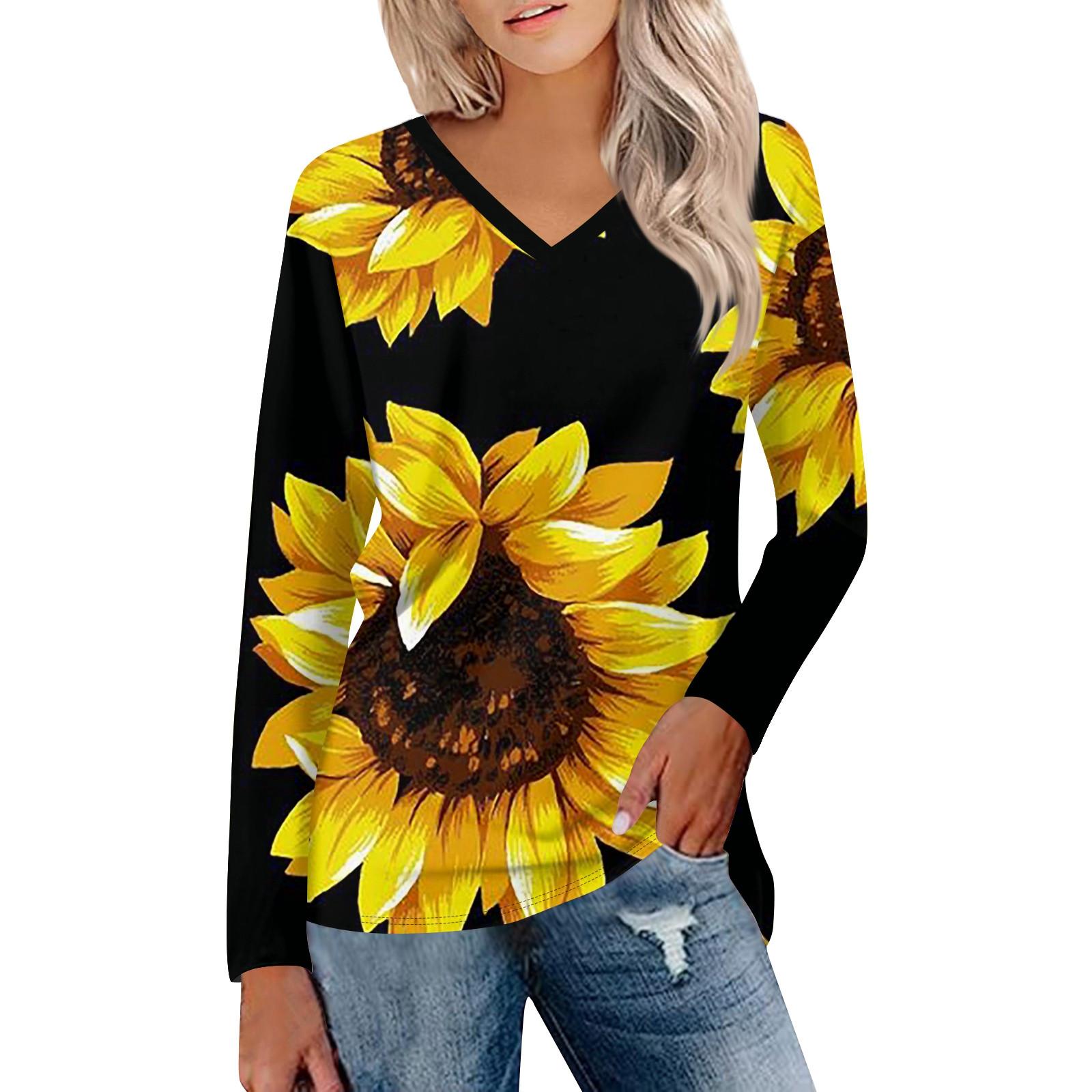 

Женская мода, повседневная футболка с v-образным вырезом и рукавами 3/4 с цветочным принтом, топ на пуговицах XL жёлтый
