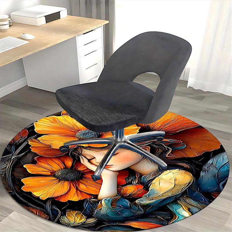 1 Stück Anime-Design Runder Teppich Bürostuhlmatte, Rutschfester Teppich für Heimdekoration, Wohnzimmer, Schlafzimmer, Spielzimmer, Festivalgeschenk
