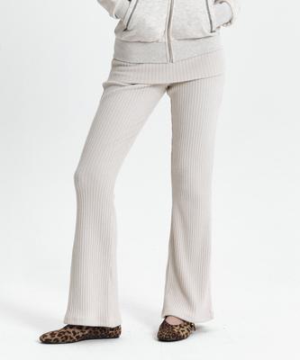 Kyuliti C Fold Banding Ribbed Flare Pants_Oatmeal