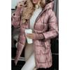 Parka Jacke Damen Baumwolle Gefüttert Kapuze Oberbekleidung Winter Dick Warm Taschen Reißverschluss Puffer Winddicht Mittellang Übermantel