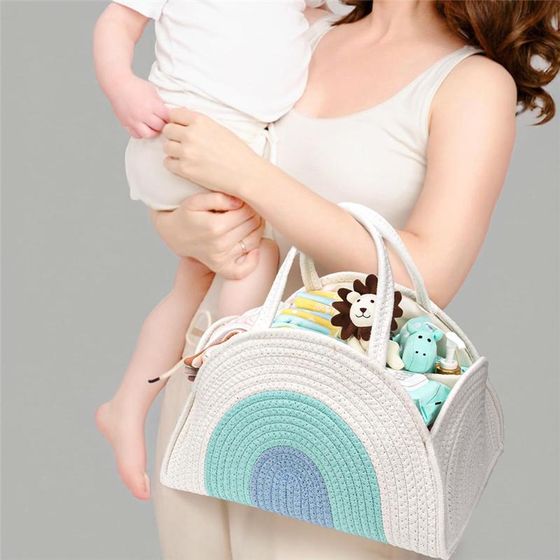 A25F-For Diapers For Baby Organizer, Baby Basket Wipes Storage, Newborn Baby Essentials Gift For Boy Or Girl Baby Shower