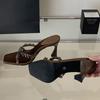 Luxury Square Toe Crystal Rhinestone Heeled Slipper Women Sexy Open Toe Stripper Sandals Brand Designer Non-Slip Women Mule Shoe