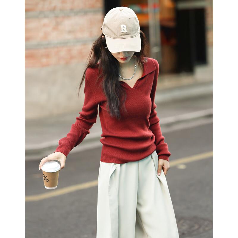 Demana 2025 Frühling/Herbst Polo-Kragen Strick Slim-Fit Top