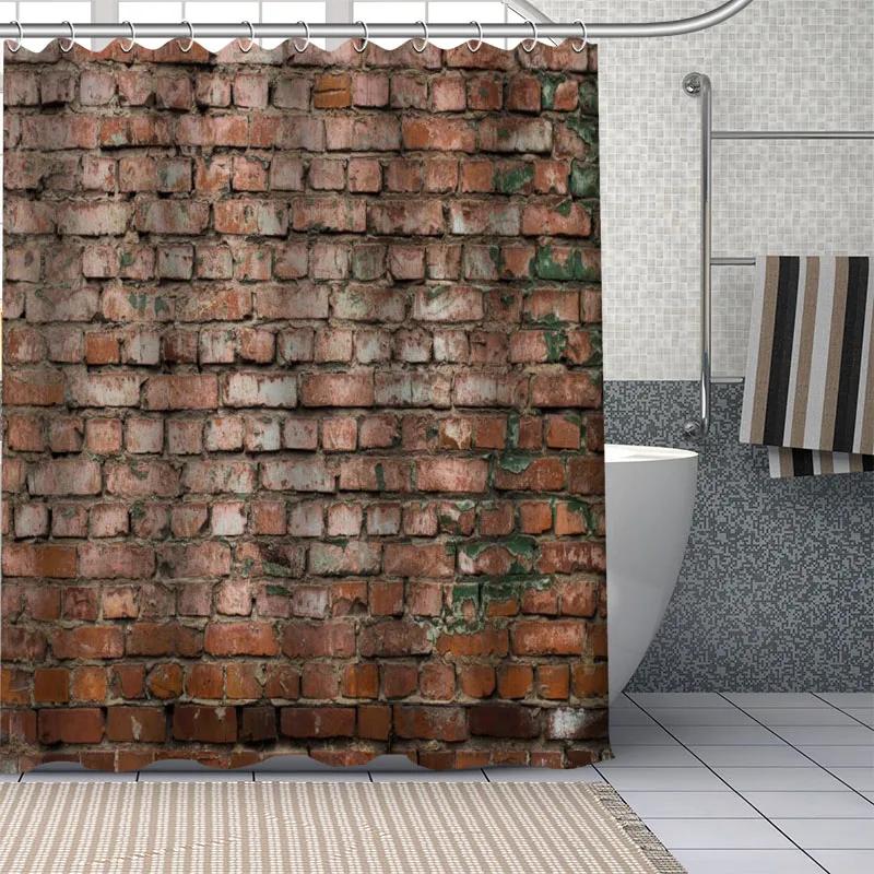 Retro Steinmauer Print Duschvorhänge Waschbarer Polyesterstoff Für Badezimmer Vorhang Badewannen Bildschirm Kunst Dekoration Mit Haken