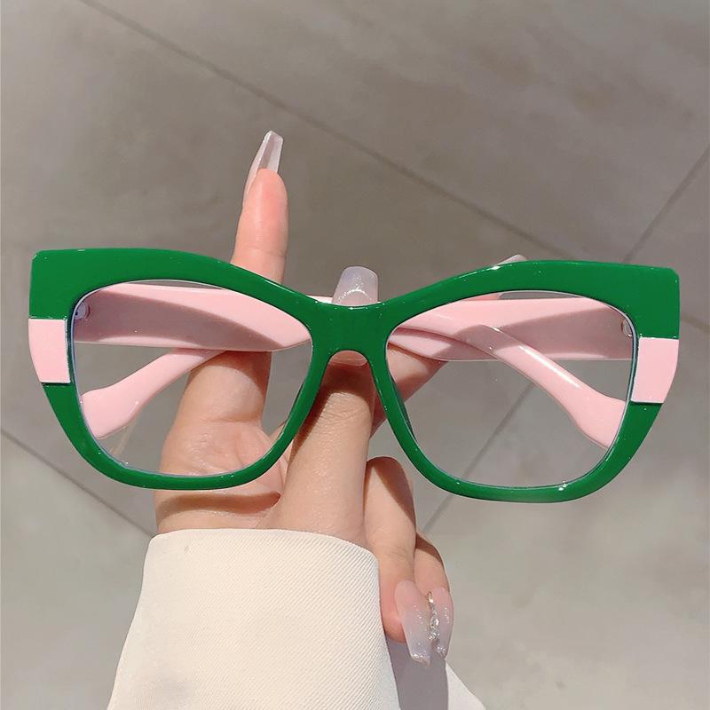 Women Line Splicing Anti Blue Light Glasses Trend Cat Eye TR90 Large Frame Glasses Computer Blue Light Blocking Plain Spectacles