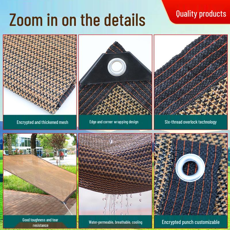 Brown Perforated Sunshade Net - Thick, Encrypted for Heat Insulation and Light Blocking, Ideal for Courtyard and Rooftop Gardening.