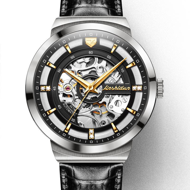 JINSHIDUN-Neue Business- und Freizeit-Herrenuhr Automatische mechanische Uhr Hohlleder High-End-Uhr