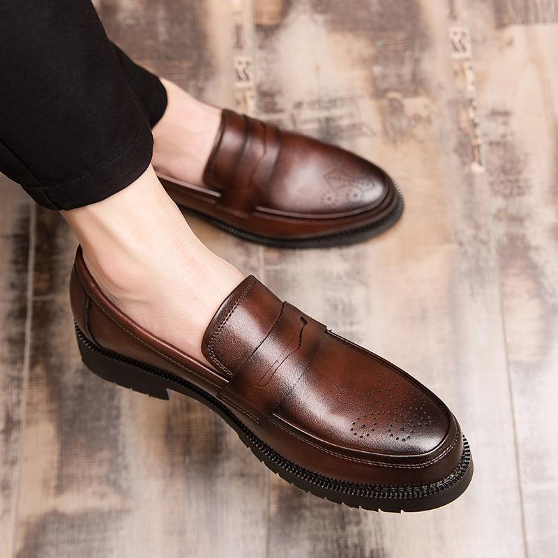 Marke Retro Herren Abendschuhe Brogue Stil Party Leder Formelle Schuhe Hochzeitsschuhe Herren Flats Leder Oxfords Slip on Loafer 896