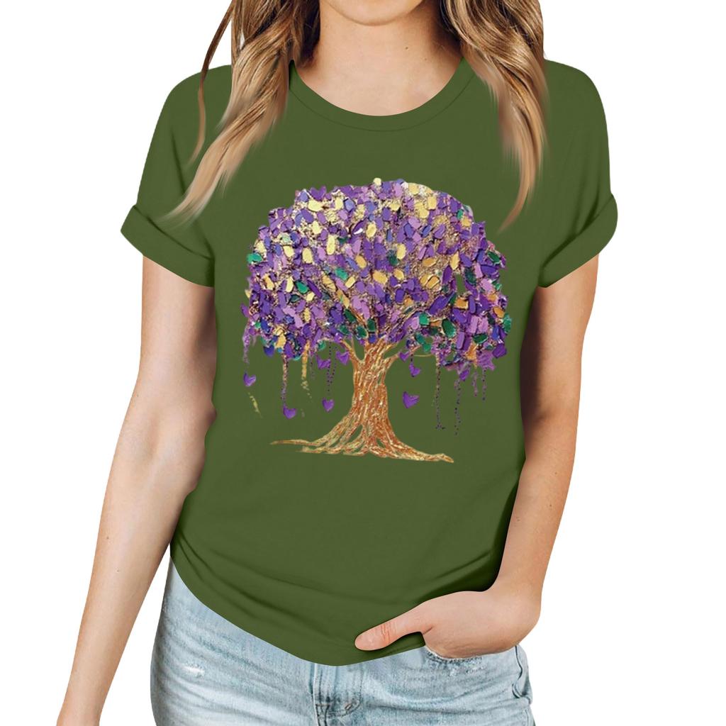 Women's Casual Carnival Print T-Shirt Round Neck Pullover Short Sleeve Top