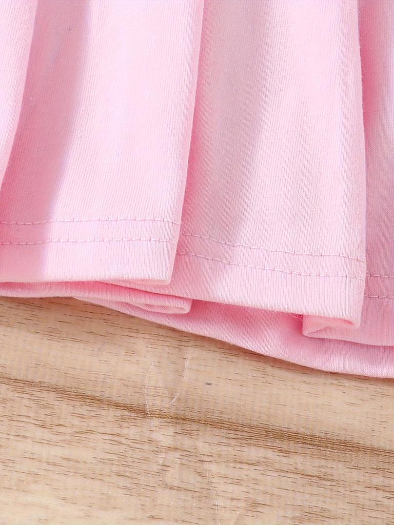 Baby Girls Short Sleeve Pink Dress, Summer Casual Dresses for Toddler Birthday Party Daily Wear, Age 3M–2Y