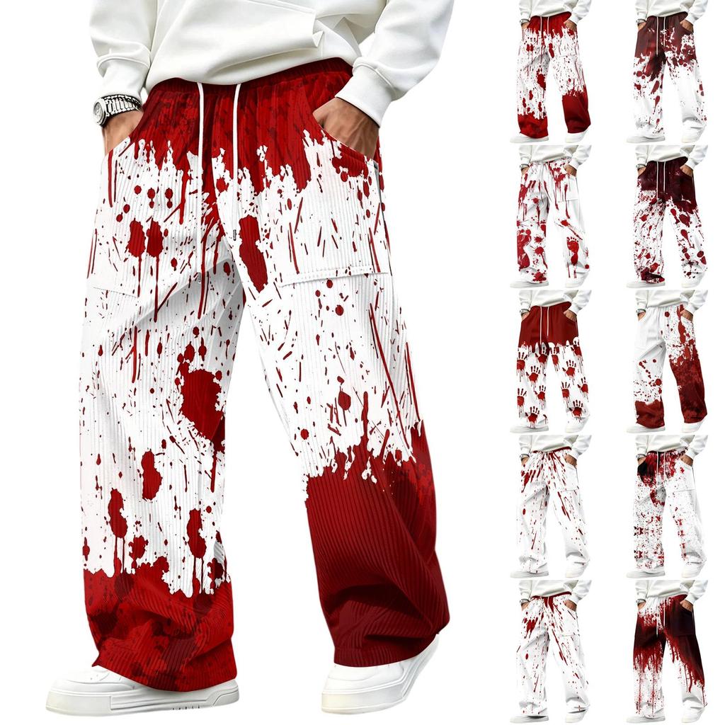 Men's Corduroy Casual Straight Leg Pants with Elastic Waistband and for Halloween