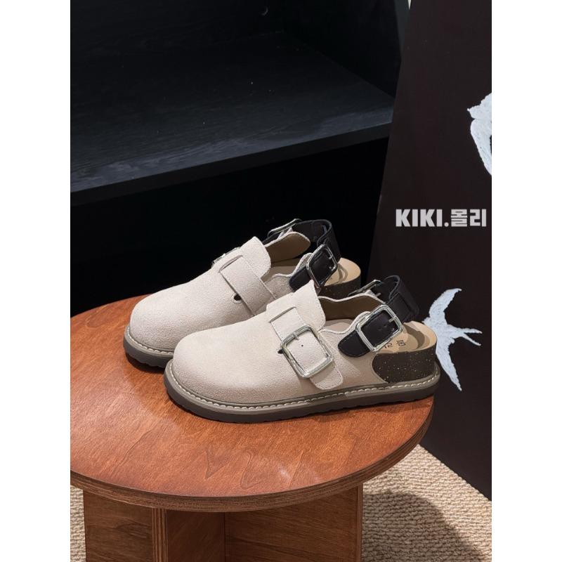 

Leather buckle belt early spring new retro design feeling bag head single shoes thick sole soft sole half drag women 39 пісочний
