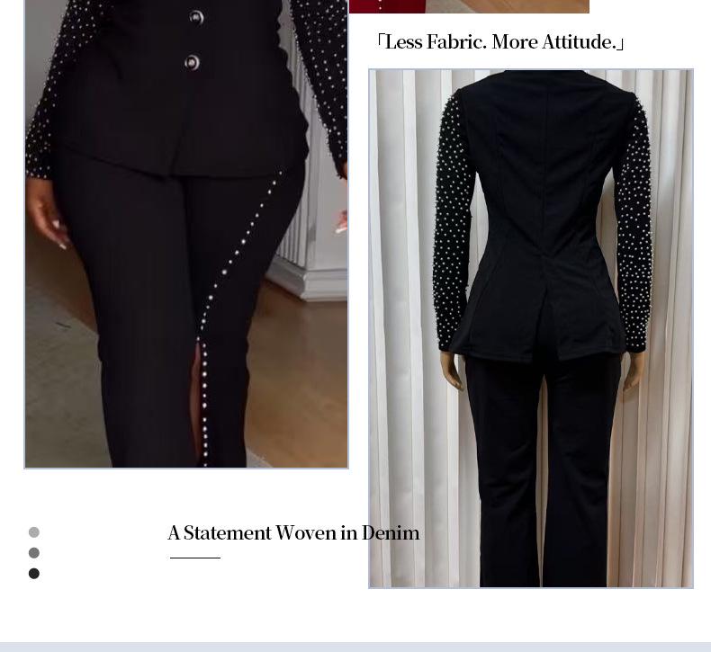 Elegant Rhinestone Long Sleeve Low-Neck Slim Fit Two-Piece Pant Suit