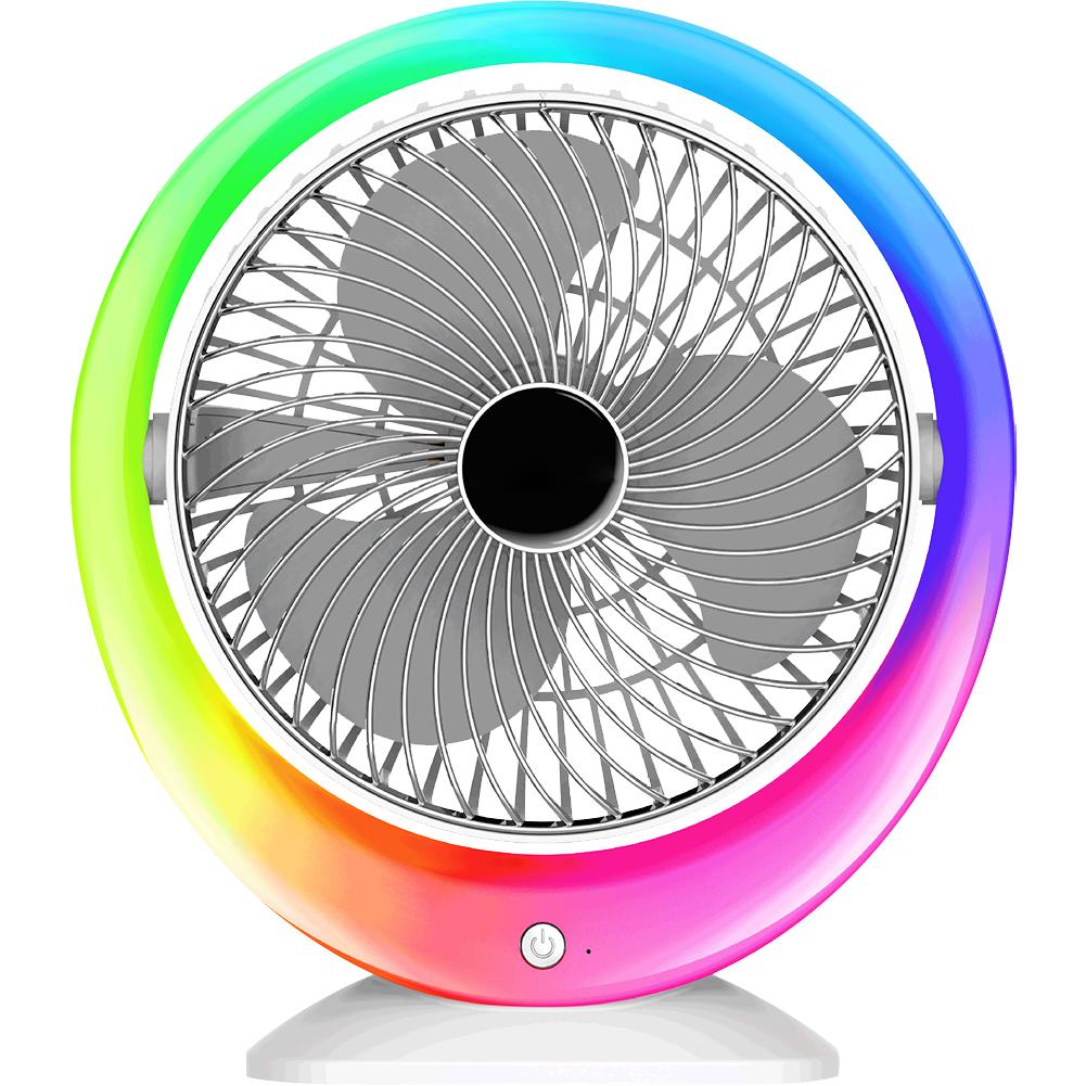 Air Circulator Fan USB Rechargeable Low Noise Small Cooling Fan with Colorful Light 3 Speeds 1200mAh for Living Room Dorm Office