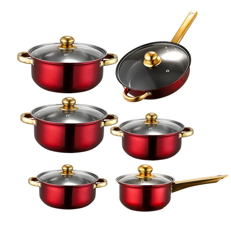 Cross-Border Stainless Steel Non-Stick Pot Set with Gold-Plated Handles