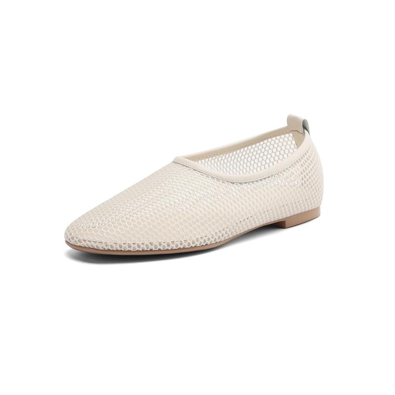 Fashion Women's New Genuine Leather Cowhide Spring and Summer Breathable Net, Low Heel Round Toe Oversized D Casual Single Shoe
