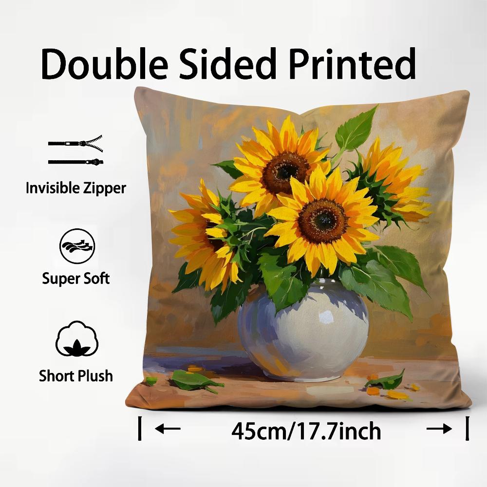 Sunflower Fashion Cushion Cover Plush Fabric Soft DoubleSided Printed Sofa Warm Winter Home Child Gift Pillow Case