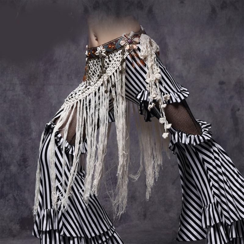 Women Belly Dance Hip Scarf Tribal Belly Dancing Skirt Fringe Belly Dance Hip Scarf Long Tassels Dance Hip Scarf Skirt