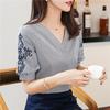 SURWENYUE Camicette estive in chiffon Camicie Top a righe moda Ricamo Manica corta Abbigliamento donna