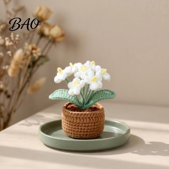 Multi Color Crochet Flower Pot Crocheted Potted Plant, Artificial Yarn Ornament, Vibrant Multi-color No Maintenance Fake Flowers Knitted Desktop Plant