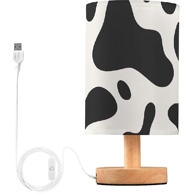 Bedside Lamp Skull Gothic Red Rose Flower Table Lamp with USB Port Wood Base for Living 202a3295