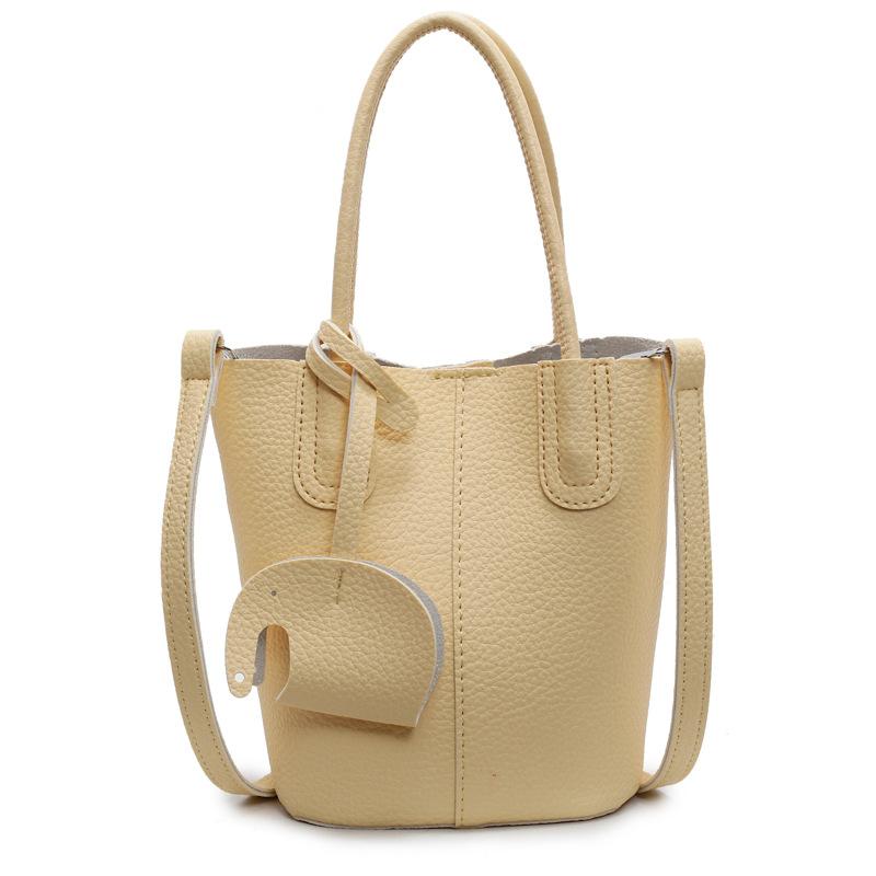 Popular Korean Simple Style Temperament Portable Bucket Bag Women's High-end Lychee Pattern Commuting Versatile Messenger Bag