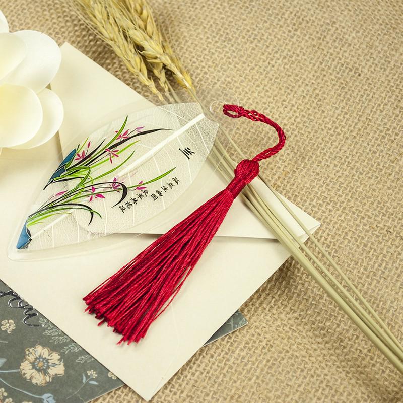 Chinese Style Leaf Vein Bookmark: Plum, Orchid, Bamboo, Chrysanthemum - Graduation Gift for Classmates or Girls