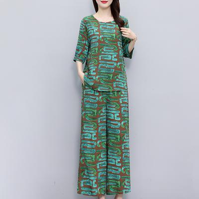 Vintage Print Zestawy 2-częściowe Kobiety Strój Lato Plus Size Casual Luźne Eleganckie zestawy spodni Letnie ubrania